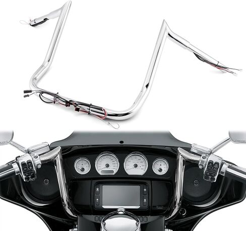 Wsays 12 "Ape المقاود السلكية مسبقًا 1.25 بوصة قطر Bagger Bar-Sharp متوافق مع Harley Touring Street Electra Glide Ultra Limited Tri Glide مع Batwing Fairing 2014-2023، كروم in Saudi Arabia
