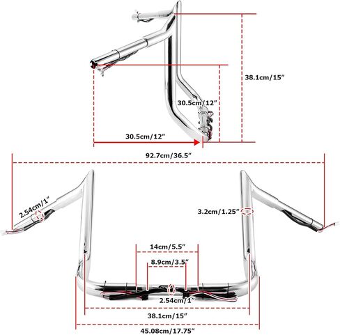 Wsays 12 "Ape المقاود السلكية مسبقًا 1.25 بوصة قطر Bagger Bar-Sharp متوافق مع Harley Touring Street Electra Glide Ultra Limited Tri Glide مع Batwing Fairing 2014-2023، كروم in Saudi Arabia