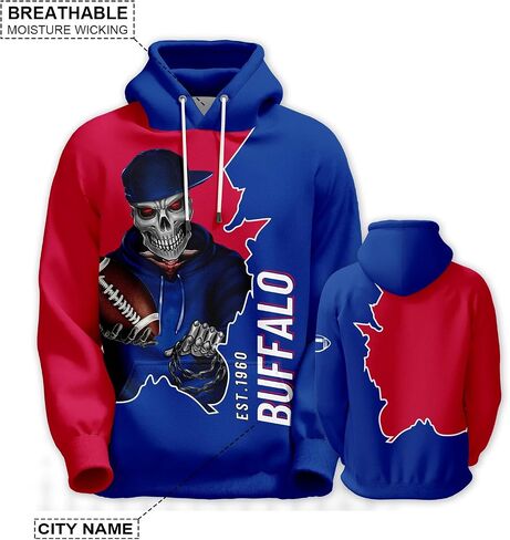 SEAGGS Football Hoodies City Skull Hooded Sweatshirt Halloween Deco Long Sleeve Pullover Team Spirit Gift for Men Women in Saudi Arabia