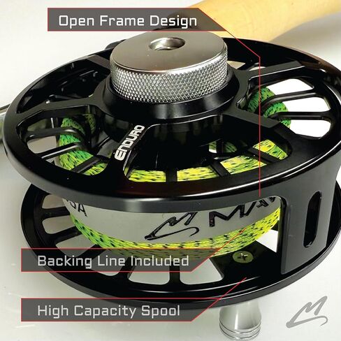 MAVRK Fly Fishing Stinger Comp Manual Fly Fishing Reel Lightweight Nylon Composite Black Out Finish with Tracer 62 Euro-Nymph Line Leader Designed in California in Kuwait