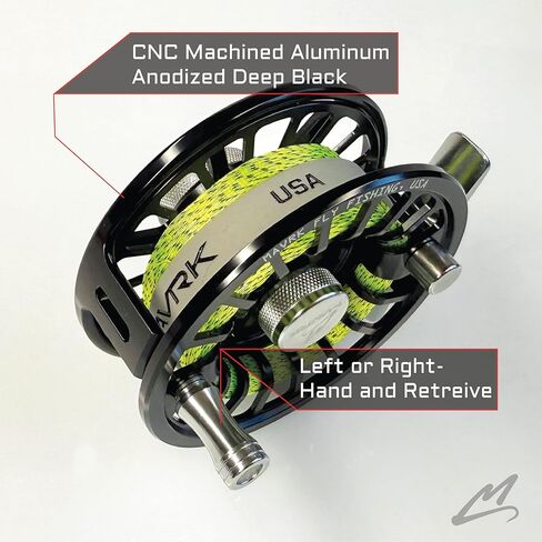 MAVRK Fly Fishing Stinger Comp Manual Fly Fishing Reel Lightweight Nylon Composite Black Out Finish with Tracer 62 Euro-Nymph Line Leader Designed in California in Kuwait