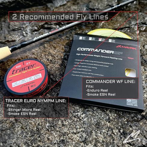 MAVRK Fly Fishing Stinger Comp Manual Fly Fishing Reel Lightweight Nylon Composite Black Out Finish with Tracer 62 Euro-Nymph Line Leader Designed in California in Kuwait