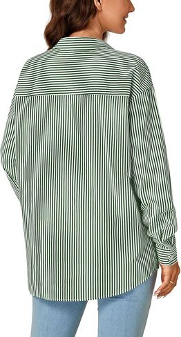 LYANER Women's Button Down Shirts Striped Classic Long Sleeve Collared V Neck Office Work Blouses Tops in Kuwait