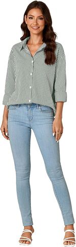 LYANER Women's Button Down Shirts Striped Classic Long Sleeve Collared V Neck Office Work Blouses Tops in Kuwait