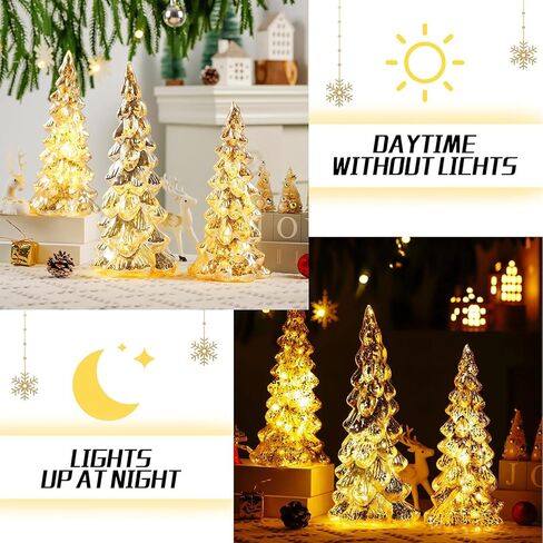 Gold Mercury Glass Christmas Tree Set of 3, Light up Christmas Trees for Holiday Tabletop Centerpiece Mantel Decor in Kuwait