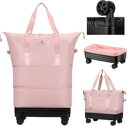 Duffle Bag with Wheels,Foldable Duffle Bag for Travel,Large Suitcases with Wheels,Foldable Travel Bags,Expandable Luggage,Carry on Luggage for Women Men (Pink) in Saudi Arabia