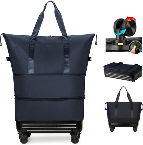 Duffle Bag with Wheels,Foldable Duffle Bag for Travel,Large Suitcases with Wheels,Foldable Travel Bags,Expandable Luggage,Carry on Luggage for Women Men (Pink) in Saudi Arabia