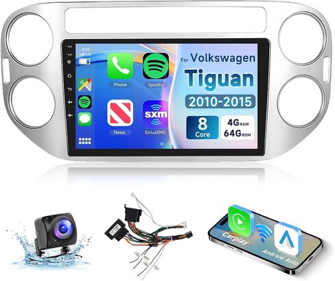 راديو سيارة 8 CORE 4G+64G لسيارة Volkswagen Tiguan 2010-2015 مع CarPlay/Android Auto، Podofo 9 بوصة 1280 * 720P IPS شاشة تعمل باللمس ستيريو Android 13 GPS WiFi Bluetooth DSP SWC + كاميرا احتياطية عالية الدقة in Saudi Arabia