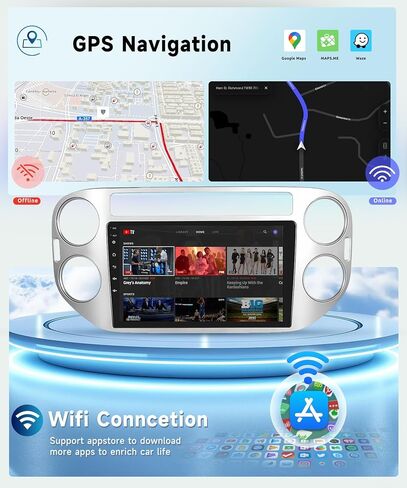 راديو سيارة 8 CORE 4G+64G لسيارة Volkswagen Tiguan 2010-2015 مع CarPlay/Android Auto، Podofo 9 بوصة 1280 * 720P IPS شاشة تعمل باللمس ستيريو Android 13 GPS WiFi Bluetooth DSP SWC + كاميرا احتياطية عالية الدقة in Saudi Arabia