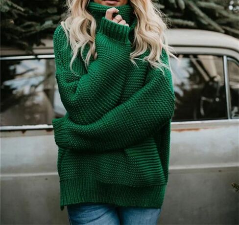 Women High Neck Knit Sweater Long Sleeve Boho Style Pullover Casual Autumn Winter Top in Saudi Arabia