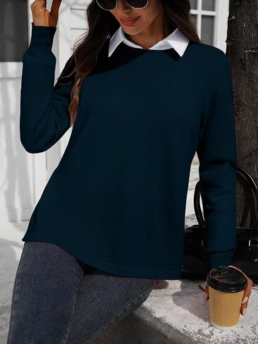 كنزة صوفية صوفية نسائية كبيرة الحجم بياقة دائرية وأكمام طويلة 100% صوف ميرينو محبوك بحاشية مربوطة in Saudi Arabia