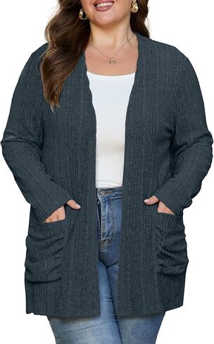 OLRIK Plus Size Cardigan for Women Lightweight Soft Knit Stretchy Open Front Long Sleeve Sweater with Pocket Fall Outfits in Kuwait