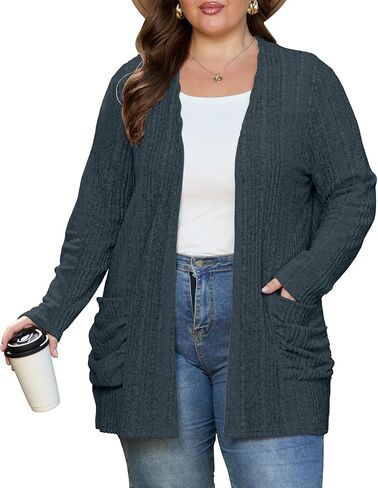 OLRIK Plus Size Cardigan for Women Lightweight Soft Knit Stretchy Open Front Long Sleeve Sweater with Pocket Fall Outfits in Kuwait