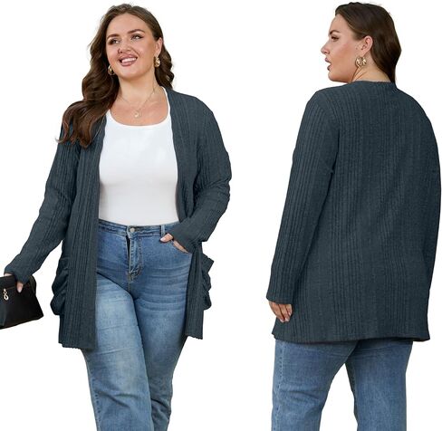 OLRIK Plus Size Cardigan for Women Lightweight Soft Knit Stretchy Open Front Long Sleeve Sweater with Pocket Fall Outfits in Kuwait