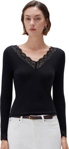 قميص نسائي أساسي من SUUKSESS Cloud Cashmere للنساء برقبة على شكل V وأكمام طويلة من الدانتيل in Saudi Arabia