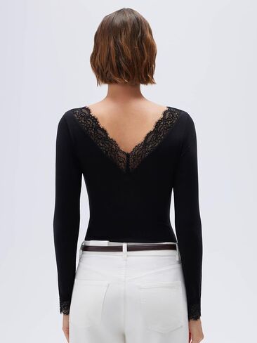 قميص نسائي أساسي من SUUKSESS Cloud Cashmere للنساء برقبة على شكل V وأكمام طويلة من الدانتيل in Saudi Arabia