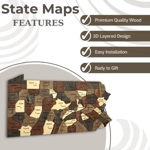 3D Wooden Pennsylvania Map – Rustic Keystone State Wall Art Decor, Handmade 3D Wood Map Gift for Pennsylvania Natives, Housewarmings, Offices & Cabins (Emerald) in Saudi Arabia