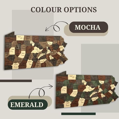 3D Wooden Pennsylvania Map – Rustic Keystone State Wall Art Decor, Handmade 3D Wood Map Gift for Pennsylvania Natives, Housewarmings, Offices & Cabins (Emerald) in Saudi Arabia