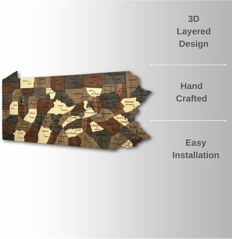 3D Wooden Pennsylvania Map – Rustic Keystone State Wall Art Decor, Handmade 3D Wood Map Gift for Pennsylvania Natives, Housewarmings, Offices & Cabins (Emerald) in Saudi Arabia