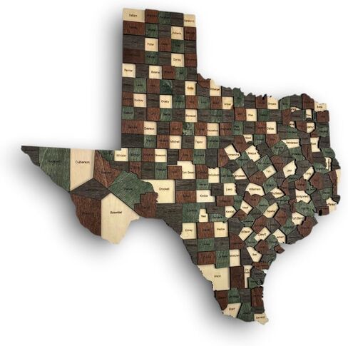 3D Wooden Texas Map - Handcrafted Lone Star State Wall Art, Detailed Texas Decor for Home and Office (Mocha) in Saudi Arabia