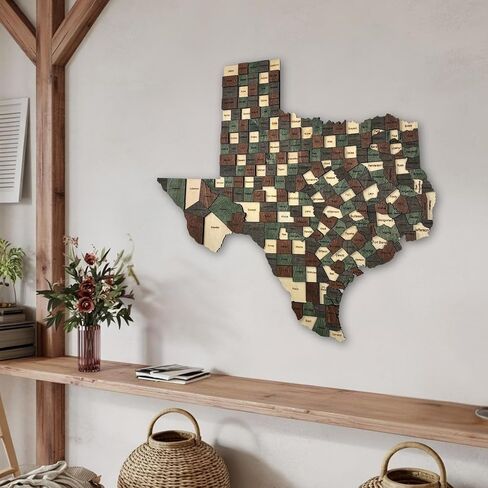 3D Wooden Texas Map - Handcrafted Lone Star State Wall Art, Detailed Texas Decor for Home and Office (Mocha) in Saudi Arabia