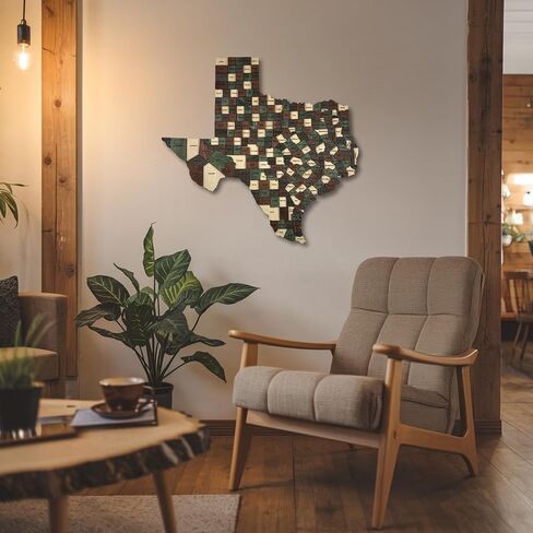 3D Wooden Texas Map - Handcrafted Lone Star State Wall Art, Detailed Texas Decor for Home and Office (Mocha) in Saudi Arabia