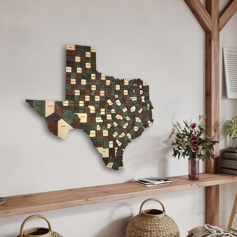 3D Wooden Texas Map - Handcrafted Lone Star State Wall Art, Detailed Texas Decor for Home and Office (Mocha) in Saudi Arabia