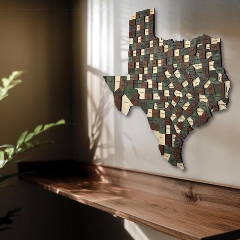 3D Wooden Texas Map - Handcrafted Lone Star State Wall Art, Detailed Texas Decor for Home and Office (Mocha) in Saudi Arabia