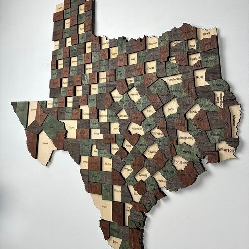 3D Wooden Texas Map - Handcrafted Lone Star State Wall Art, Detailed Texas Decor for Home and Office (Mocha) in Saudi Arabia