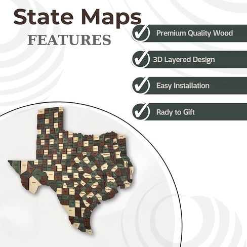3D Wooden Texas Map - Handcrafted Lone Star State Wall Art, Detailed Texas Decor for Home and Office (Mocha) in Saudi Arabia