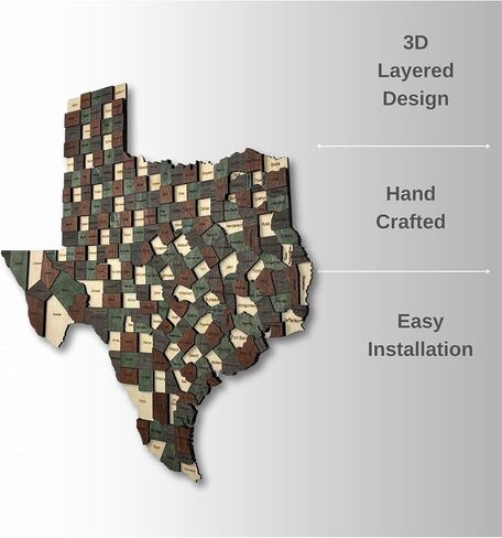 3D Wooden Texas Map - Handcrafted Lone Star State Wall Art, Detailed Texas Decor for Home and Office (Mocha) in Saudi Arabia