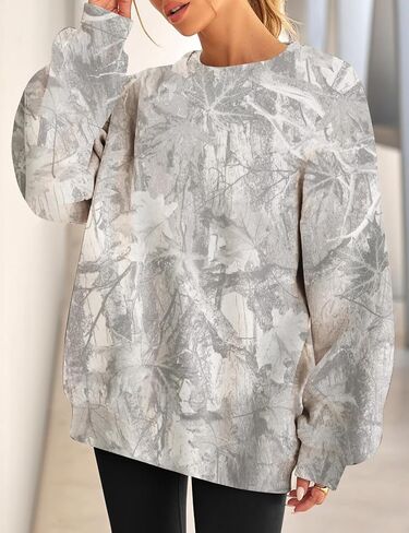 Women Camo Oversized Sweatshirt Crewneck Long Sleeve Graphic Maple Leaf Print Hoodie Camouflage Fall Pullover Top in Kuwait