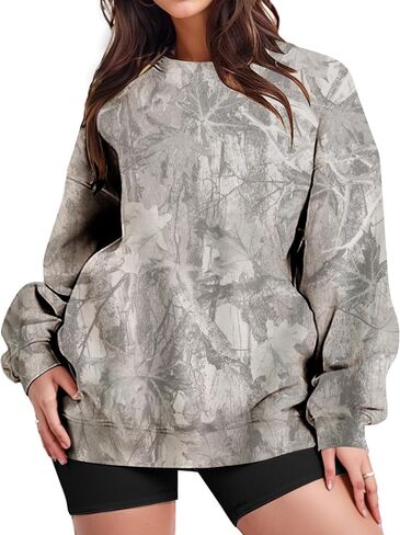 Women Camo Oversized Sweatshirt Crewneck Long Sleeve Graphic Maple Leaf Print Hoodie Camouflage Fall Pullover Top in Kuwait