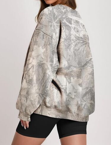 Women Camo Oversized Sweatshirt Crewneck Long Sleeve Graphic Maple Leaf Print Hoodie Camouflage Fall Pullover Top in Kuwait
