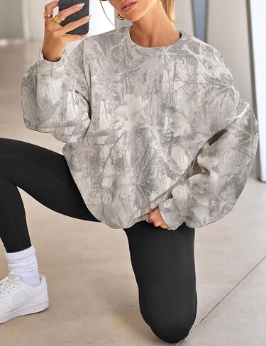 Women Camo Oversized Sweatshirt Crewneck Long Sleeve Graphic Maple Leaf Print Hoodie Camouflage Fall Pullover Top in Kuwait