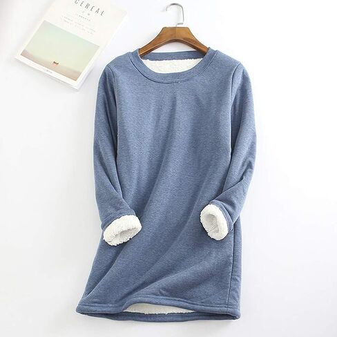 Fleece Pullover Women Sherpa Lined Sweatshirts Casual Crewneck Long Sleeve Thermal Tunic Tops Winter Clothes 2025 in Saudi Arabia