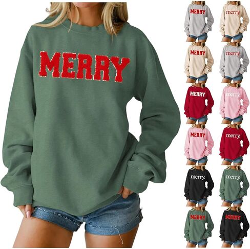 Christmas Sweatshirts for Women Crewneck Long Sleeve Pullover Tops Letter Print Sweatshirt Holiday Blouse Xmas Top in Saudi Arabia