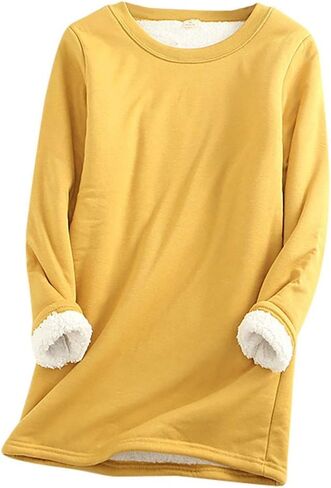 Fleece Pullover Women Sherpa Lined Sweatshirts Casual Crewneck Long Sleeve Thermal Tunic Tops Winter Clothes 2025 in Saudi Arabia