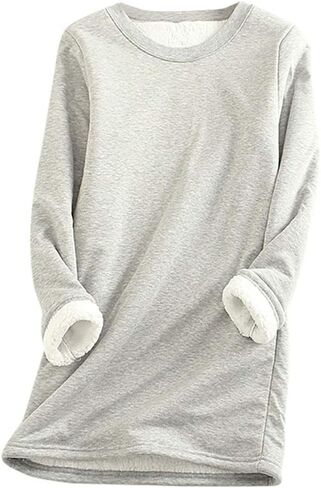 Fleece Pullover Women Sherpa Lined Sweatshirts Casual Crewneck Long Sleeve Thermal Tunic Tops Winter Clothes 2025 in Saudi Arabia