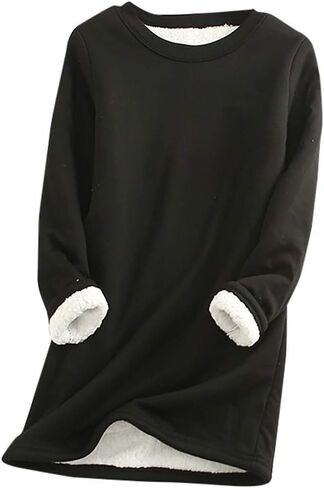 Fleece Pullover Women Sherpa Lined Sweatshirts Casual Crewneck Long Sleeve Thermal Tunic Tops Winter Clothes 2025 in Saudi Arabia