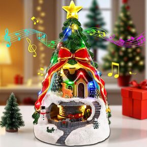 Musical Resin Snowman Christmas Village Figurines with Spinning Train LED Lights, Collectibles Statues Architectural Decor, Battery & USB Xmas Holiday Indoor Decor Ornaments Centerpiece in Saudi Arabia