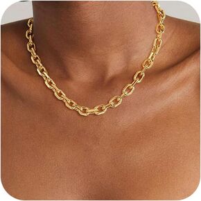 Chunky Gold/silver plated Paperclip Dainty Necklace for Women Statement Trendy Thick 14K Chain Link Necklace Waterproof Simple Jewelry Gifts in Saudi Arabia