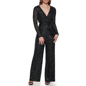 Eliza J womens Long Sleeve V-neck Wrap Sequin Jumpsuit in Saudi Arabia