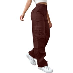 Cargo Pants for Women with Pockets High Waisted Wide Leg Y2K Streetwear Ladies Workout Hiking Baggy Stretchy Trousers in Saudi Arabia