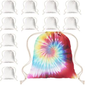 Drawstring Bags 24pcs White Thickened Fabric White Cotton Canvas DIY for Tie Dye Bulk in Saudi Arabia