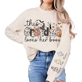 Personalized Mama Grandma Gigi Mimi Nana Halloween Shirt Kids Name on Sleeve Custom Gifts Sweatshirt for Halloween in Kuwait