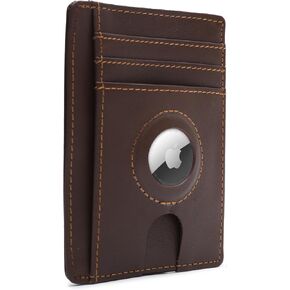 محفظة Airtag الفاخرة محفظة حامل بطاقات RFID مع حامل Airtag مدمج - محفظة بطاقات جلدية قابلة للطي بجيب أمامي رفيع وبسيط للرجال مع نافذة لبطاقة الهوية (أسود فاخر) in Kuwait