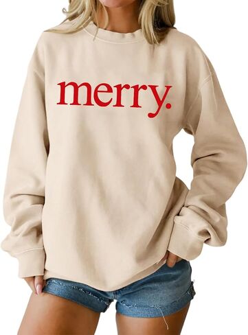 Christmas Sweatshirts for Women Crewneck Long Sleeve Pullover Tops Letter Print Sweatshirt Holiday Blouse Xmas Top in Saudi Arabia