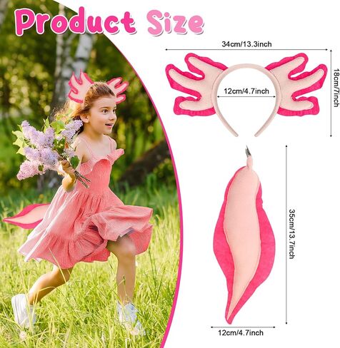 2 set Axolotl Costume Suits for Girls Axolotl Animal Headband Tail Toy for Kids Halloween Birthday Party Decoration in Kuwait