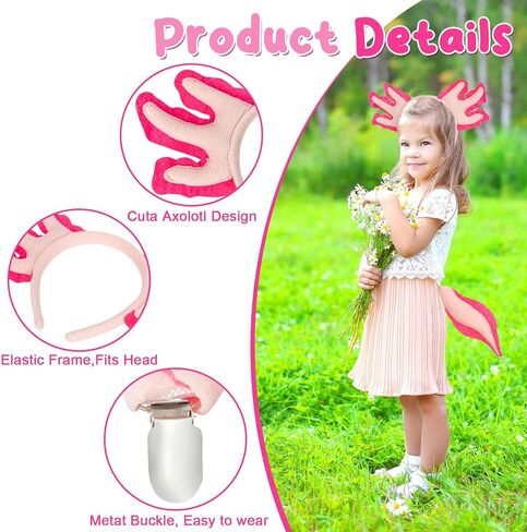 2 set Axolotl Costume Suits for Girls Axolotl Animal Headband Tail Toy for Kids Halloween Birthday Party Decoration in Kuwait